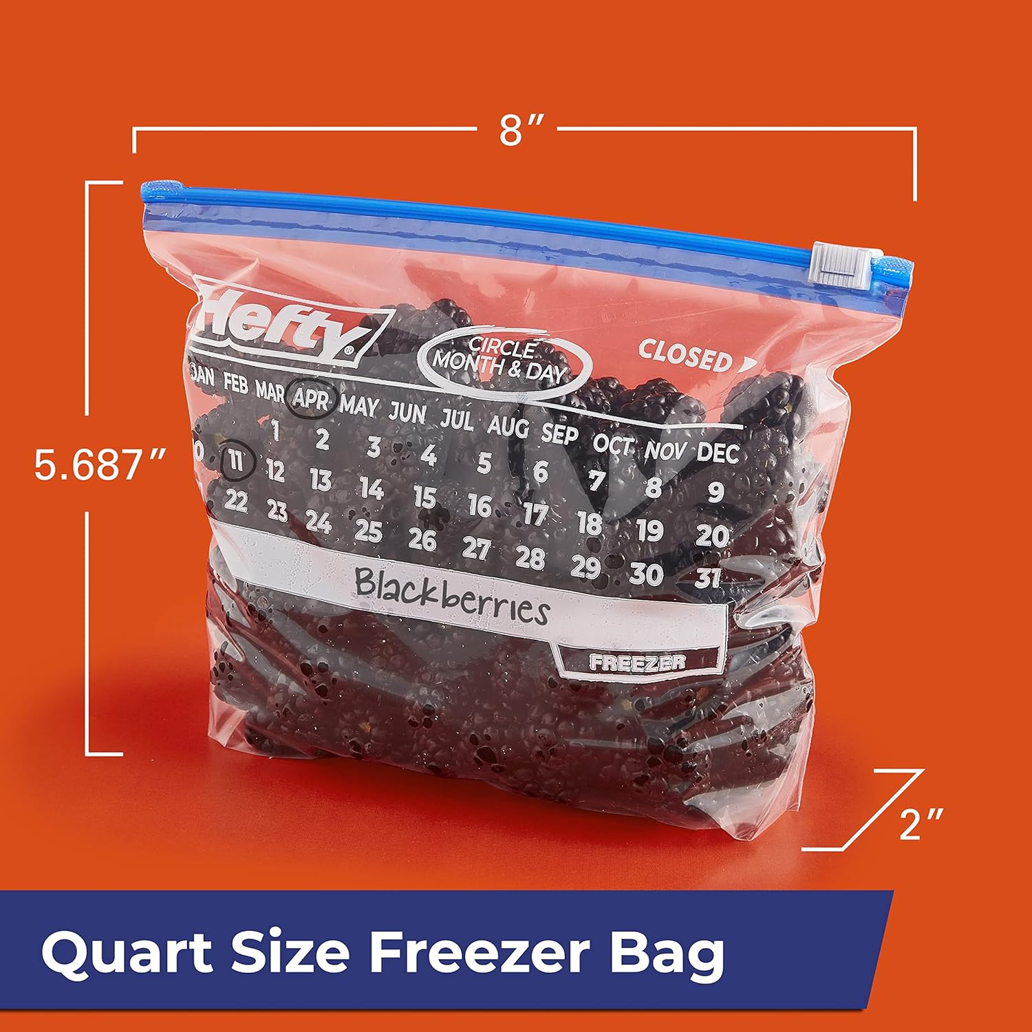 Hefty Calendar Slider Quart Freezer Bags, 1 Quart Slider Bags, Stand and Fill Expandable Bottom, Helps Prevent Freezer Burn, Freezer Bags Quart Size, 140 Total Bags, 35 Count (Pack of 4)-1