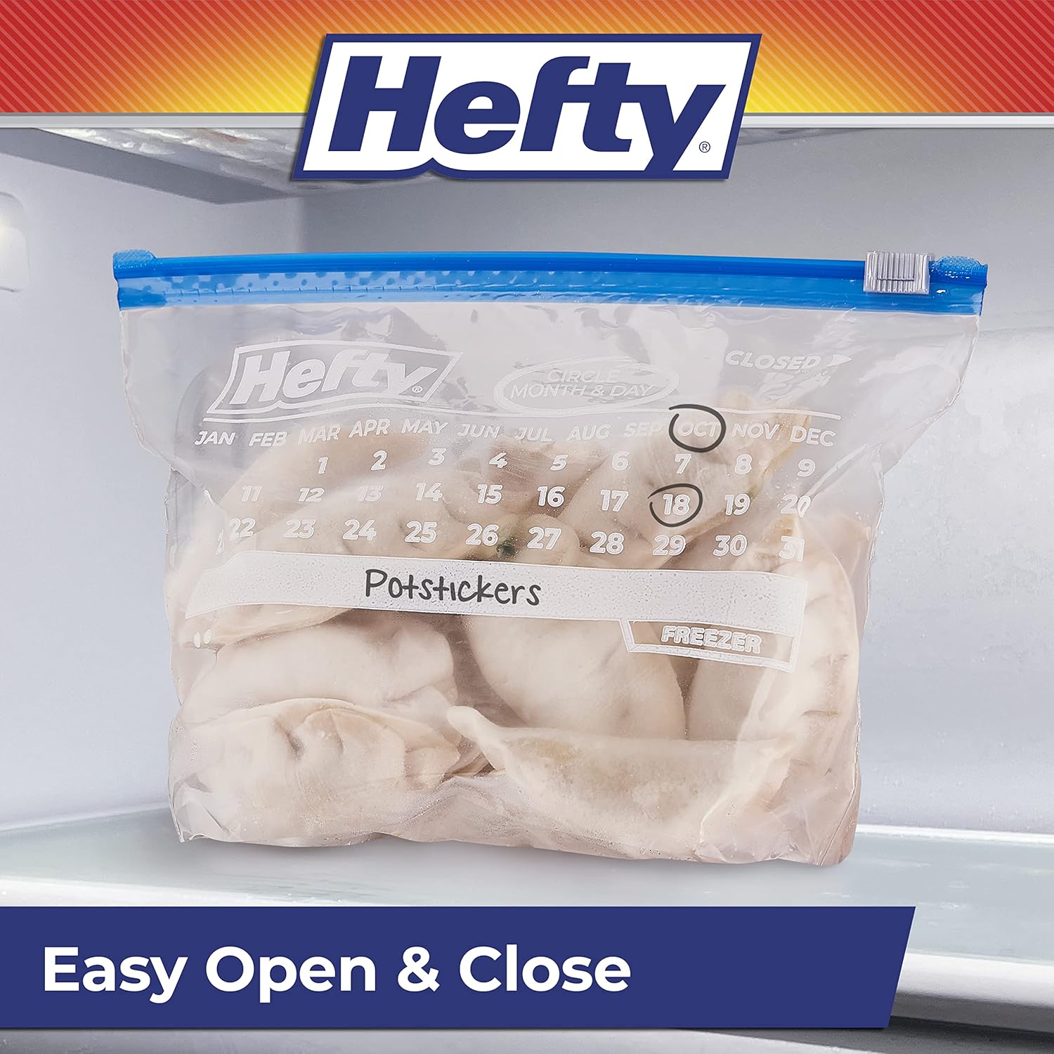 Hefty Calendar Slider Quart Freezer Bags, 1 Quart Slider Bags, Stand and Fill Expandable Bottom, Helps Prevent Freezer Burn, Freezer Bags Quart Size, 140 Total Bags, 35 Count (Pack of 4)-6