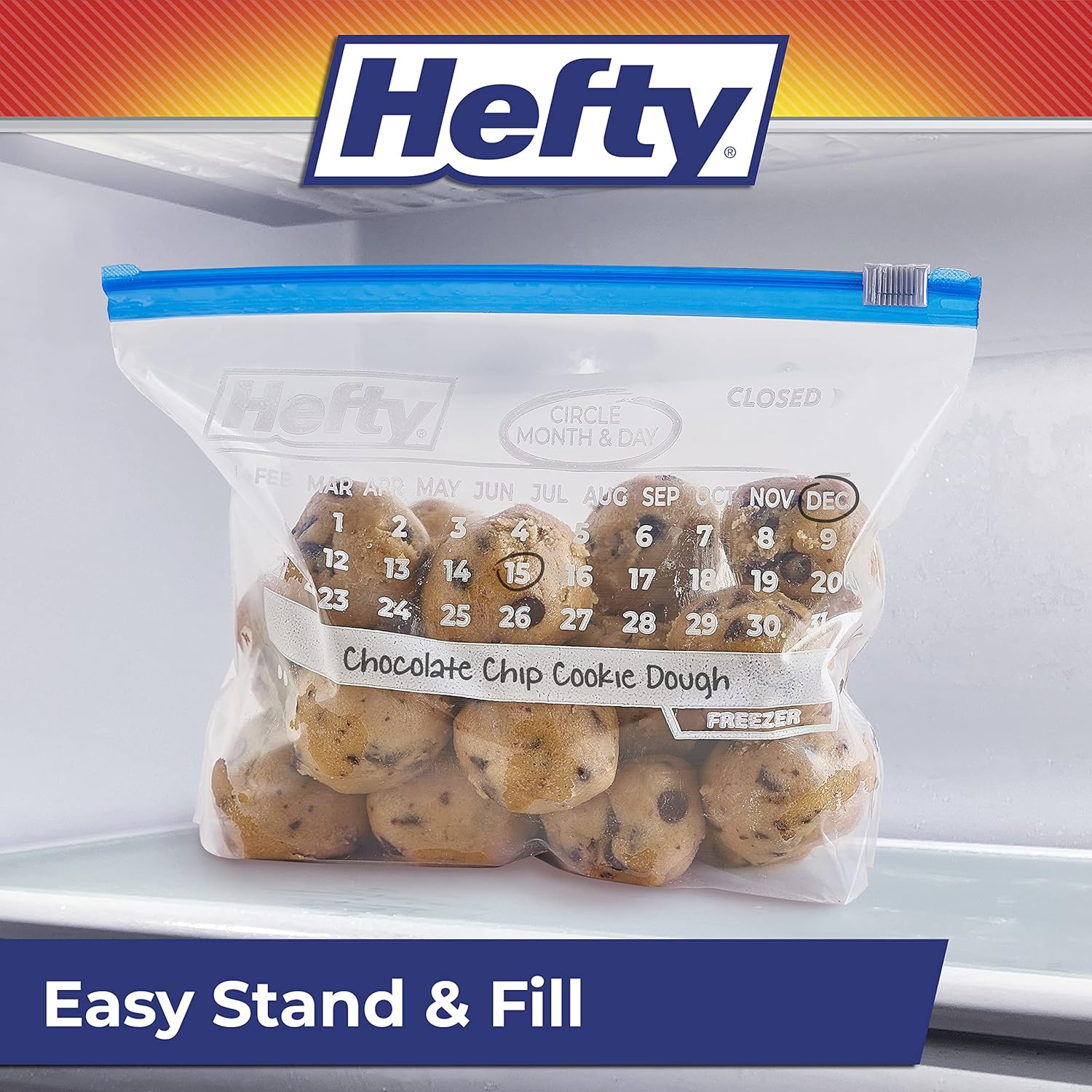 Hefty Calendar Slider Quart Freezer Bags, 1 Quart Slider Bags, Stand and Fill Expandable Bottom, Helps Prevent Freezer Burn, Freezer Bags Quart Size, 140 Total Bags, 35 Count (Pack of 4)-7