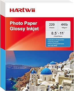 220 Sheets Photo Paper Glossy Inkjet 8.5x11 44lb 160Gsm A4 Letter Size Suitable for All Dye Ink Printers HARTWII