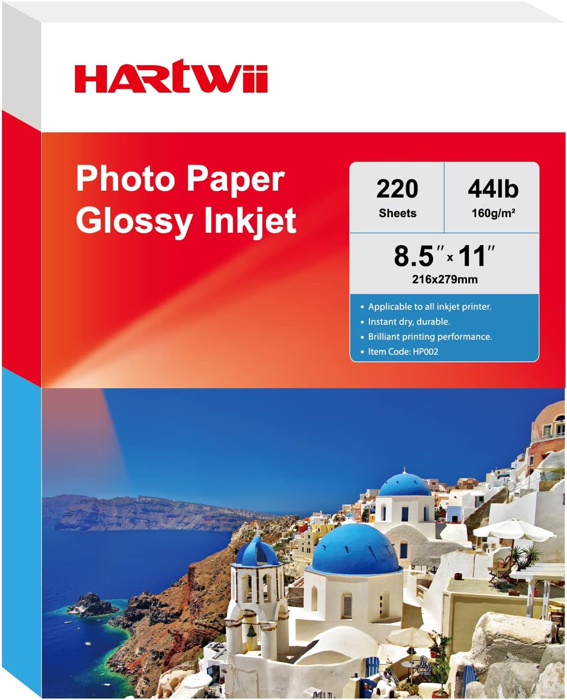 220 Sheets Photo Paper Glossy Inkjet 8.5x11 44lb 160Gsm A4 Letter Size Suitable for All Dye Ink Printers HARTWII-0