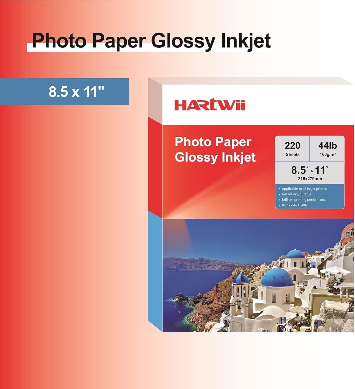 220 Sheets Photo Paper Glossy Inkjet 8.5x11 44lb 160Gsm A4 Letter Size Suitable for All Dye Ink Printers HARTWII-1