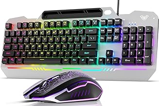 AULA Keyboard, T102 104 Keys Gaming Keyboard and Mouse Combo with RGB Backlit Quiet Computer Keyboard, All-Metal Panel, Waterproof Light Up PC Keyboard, USB Wired Keyboard Gaming for MAC Xbox PC Gamer