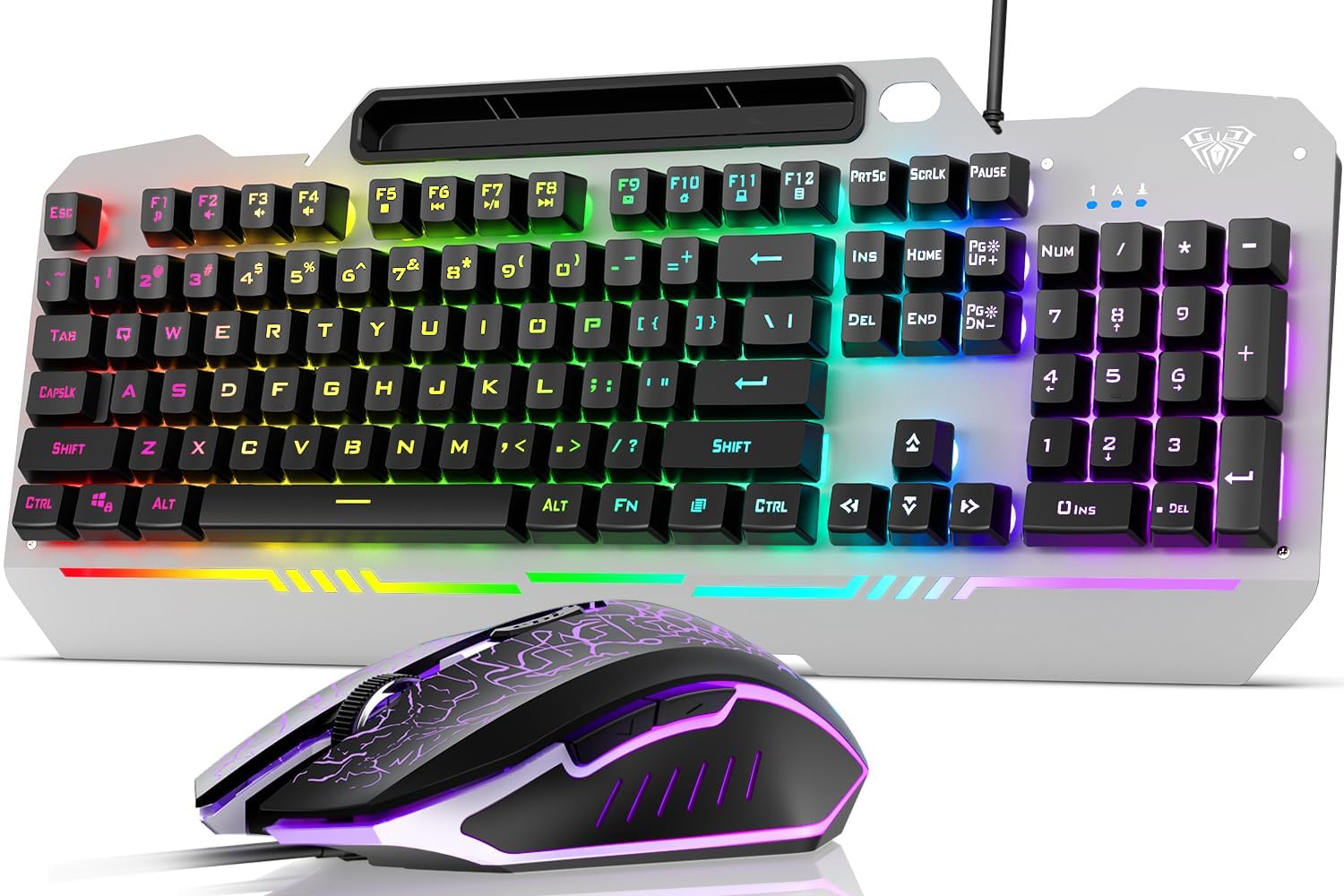 AULA Keyboard, T102 104 Keys Gaming Keyboard and Mouse Combo with RGB Backlit Quiet Computer Keyboard, All-Metal Panel, Waterproof Light Up PC Keyboard, USB Wired Keyboard Gaming for MAC Xbox PC Gamer-0