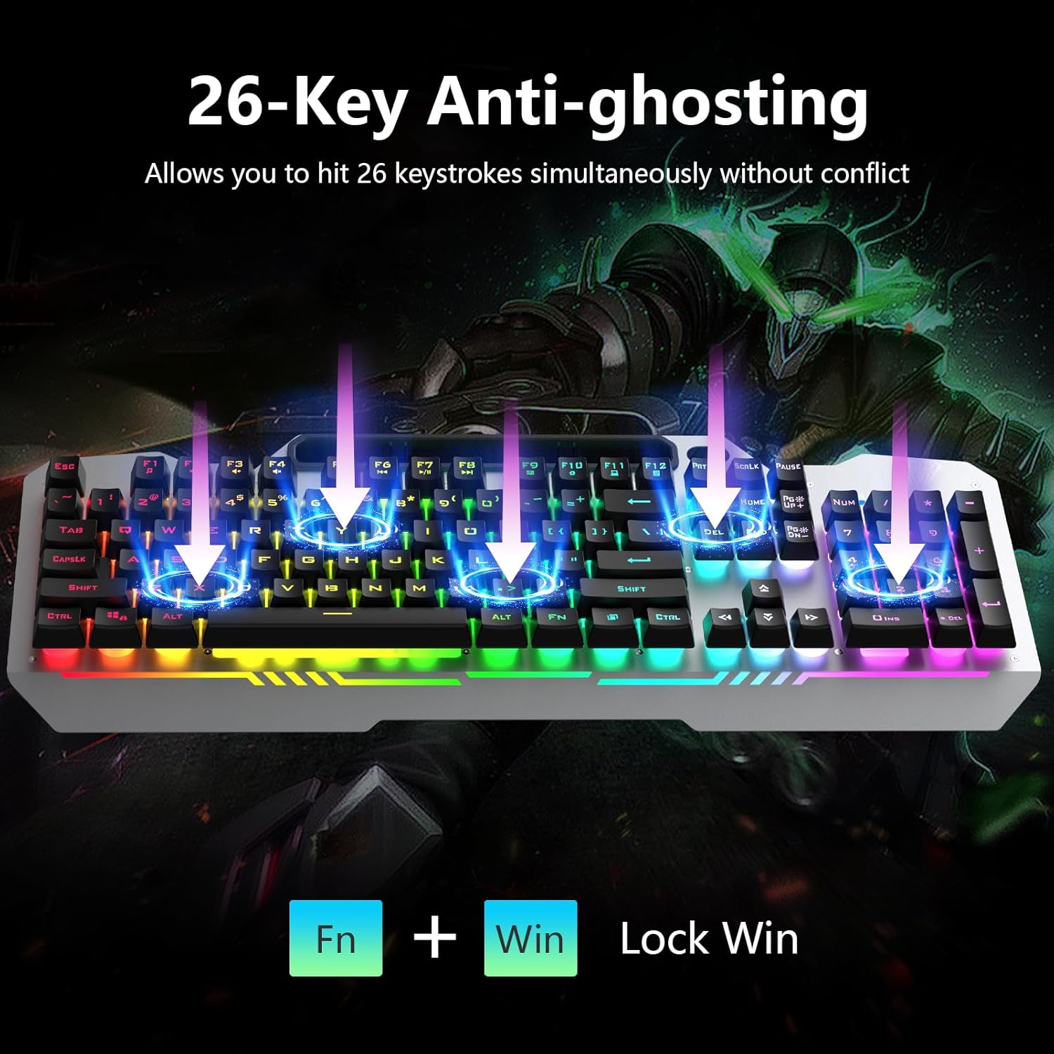 AULA Keyboard, T102 104 Keys Gaming Keyboard and Mouse Combo with RGB Backlit Quiet Computer Keyboard, All-Metal Panel, Waterproof Light Up PC Keyboard, USB Wired Keyboard Gaming for MAC Xbox PC Gamer-3