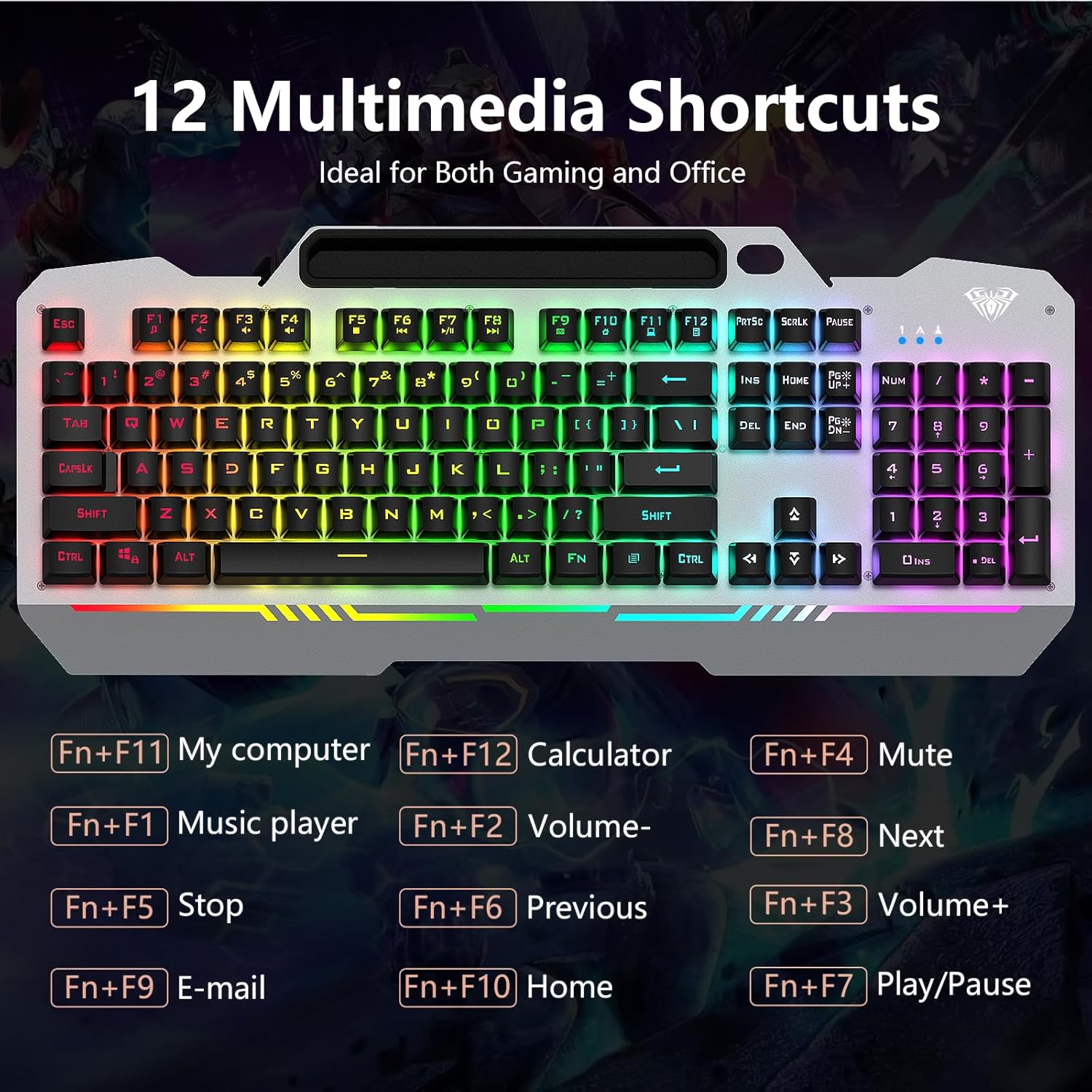 AULA Keyboard, T102 104 Keys Gaming Keyboard and Mouse Combo with RGB Backlit Quiet Computer Keyboard, All-Metal Panel, Waterproof Light Up PC Keyboard, USB Wired Keyboard Gaming for MAC Xbox PC Gamer-5