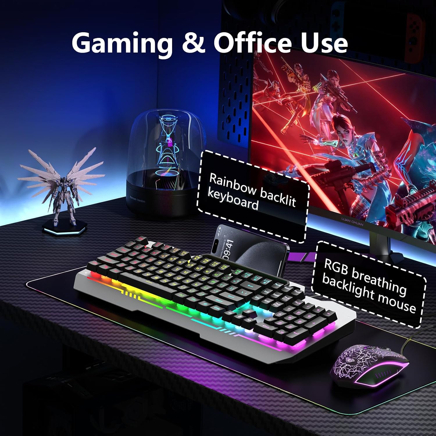 AULA Keyboard, T102 104 Keys Gaming Keyboard and Mouse Combo with RGB Backlit Quiet Computer Keyboard, All-Metal Panel, Waterproof Light Up PC Keyboard, USB Wired Keyboard Gaming for MAC Xbox PC Gamer-7