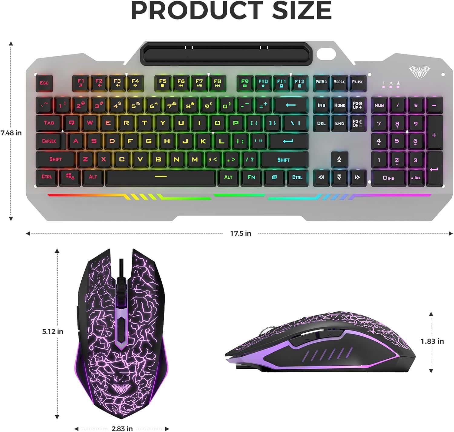 AULA Keyboard, T102 104 Keys Gaming Keyboard and Mouse Combo with RGB Backlit Quiet Computer Keyboard, All-Metal Panel, Waterproof Light Up PC Keyboard, USB Wired Keyboard Gaming for MAC Xbox PC Gamer-8