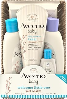 Aveeno Baby Welcome Little One Gift Basket, Baby Skincare Set with Nourishing Baby Body Wash & Shampoo, Calming Bath Wash, All Over Baby Wipes, & Daily Moisturizing Lotion, 5 Items