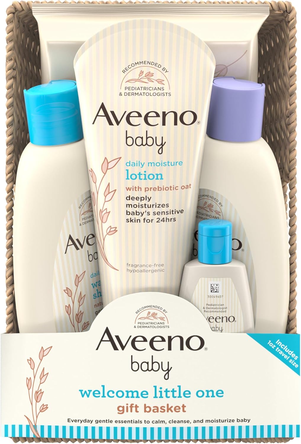 Aveeno Baby Welcome Little One Gift Basket, Baby Skincare Set with Nourishing Baby Body Wash & Shampoo, Calming Bath Wash, All Over Baby Wipes, & Daily Moisturizing Lotion, 5 Items-0