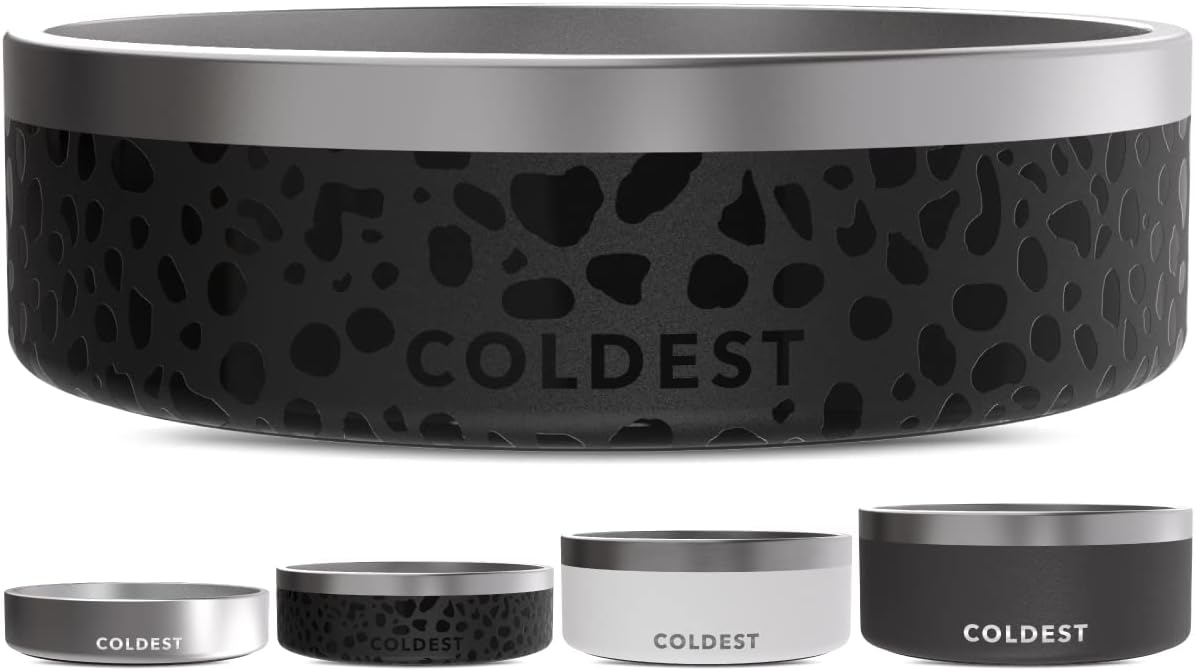 Coldest Dog Bowl - Anti Rust Metal & Non Slip Dog Bowls Large, Spill Proof Heavy Duty 3 Layers Insulated Dog Bowl - Food and Water Bowl for Dogs, Cats & Pets, Dishwasher Safe (42 oz, Black Leopard)-0