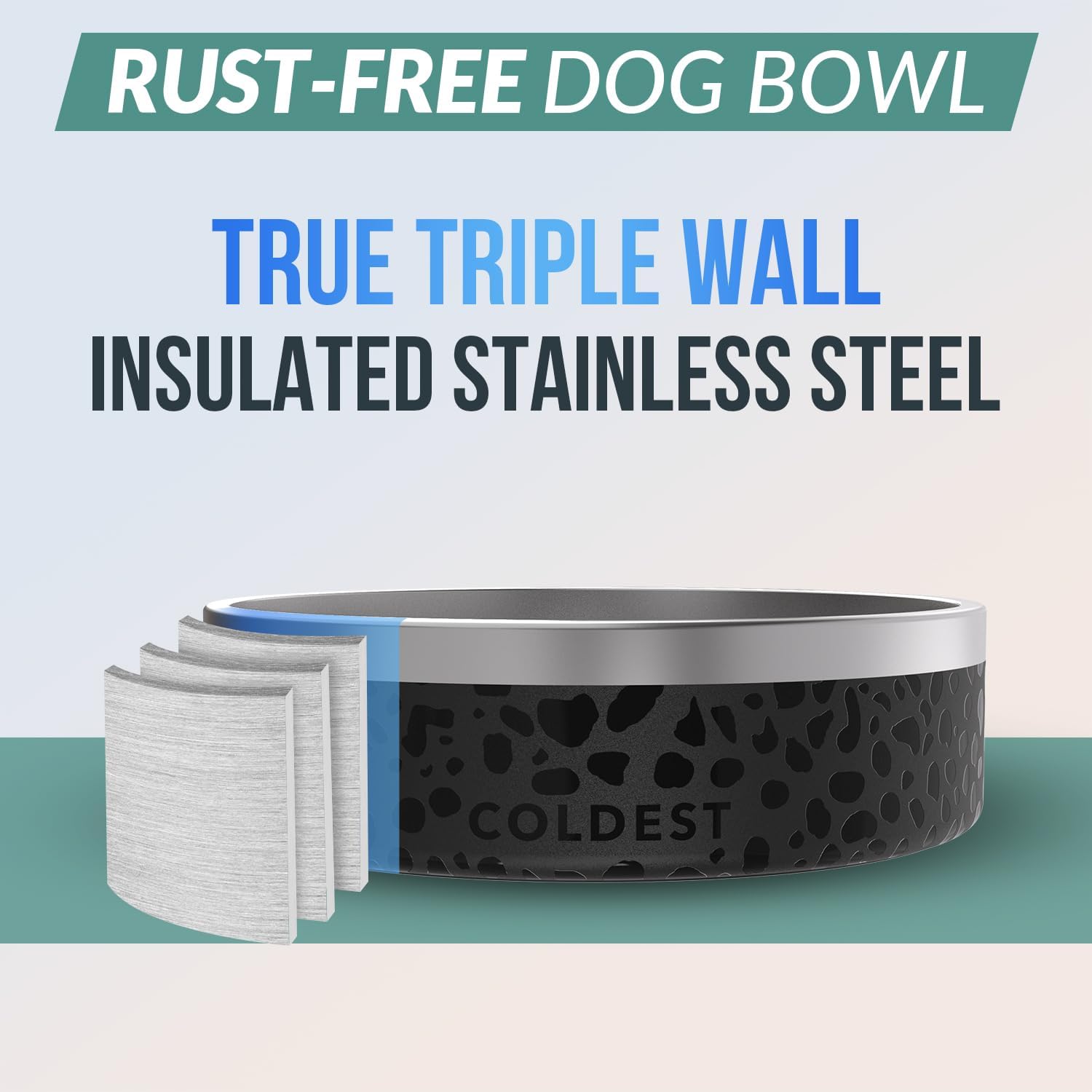 Coldest Dog Bowl - Anti Rust Metal & Non Slip Dog Bowls Large, Spill Proof Heavy Duty 3 Layers Insulated Dog Bowl - Food and Water Bowl for Dogs, Cats & Pets, Dishwasher Safe (42 oz, Black Leopard)-2