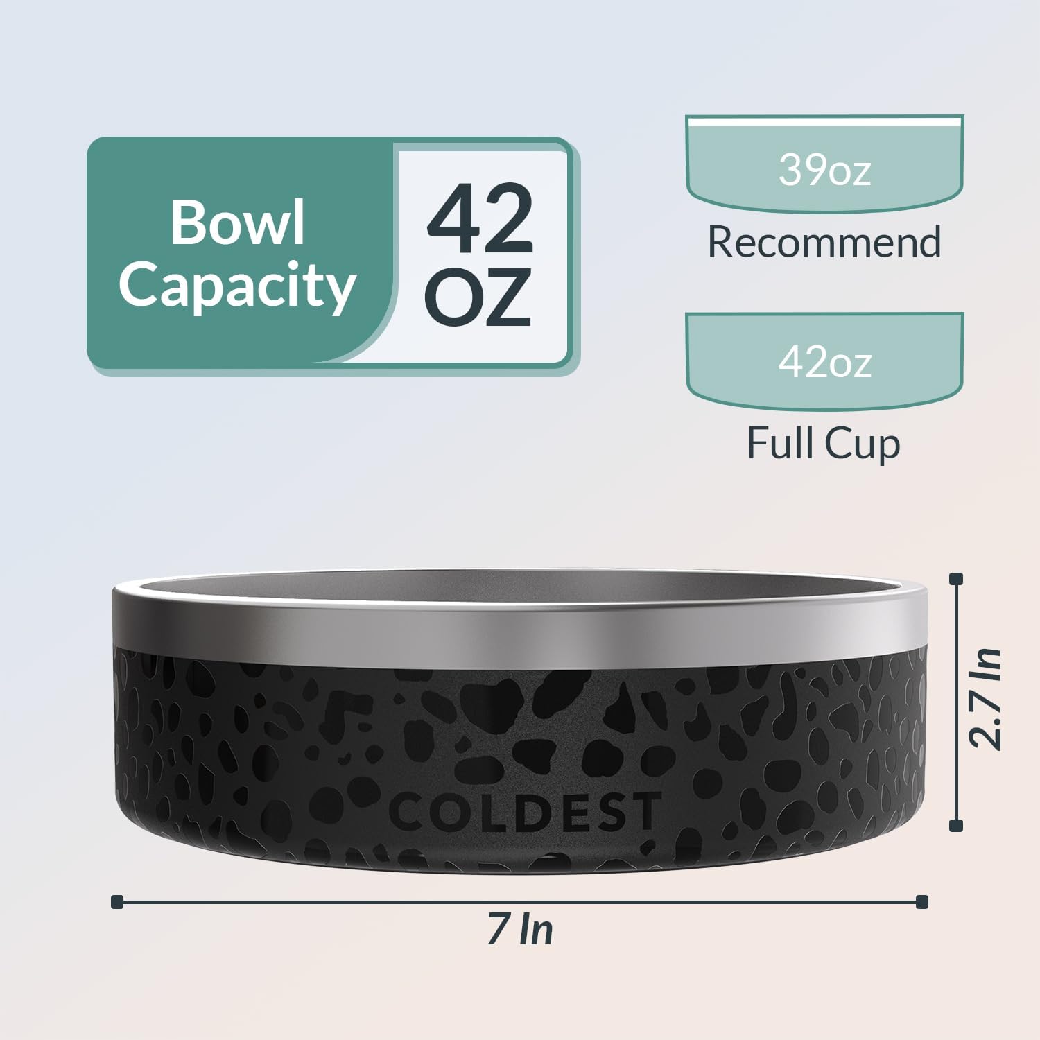 Coldest Dog Bowl - Anti Rust Metal & Non Slip Dog Bowls Large, Spill Proof Heavy Duty 3 Layers Insulated Dog Bowl - Food and Water Bowl for Dogs, Cats & Pets, Dishwasher Safe (42 oz, Black Leopard)-3