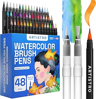 ARTISTRO Watercolor Brush Pens, 48 Colors Set + 2 Water Brush Pens. Unique Vivid Colors. Real Calligraphy Brush Pens for Artists and Adults. Great for Creating Illustrations and Watercolor Effects