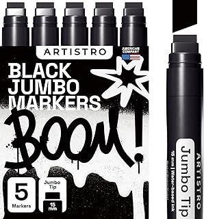 ARTISTRO 5 Black Acrylic Paint Pens, Acrylic Paint Markers Jumbo Tip, Fabric Markers for Textile, Canvas, Rock, Glass, Wood, Paper, DYI, Paint Markers for Kids and Adults