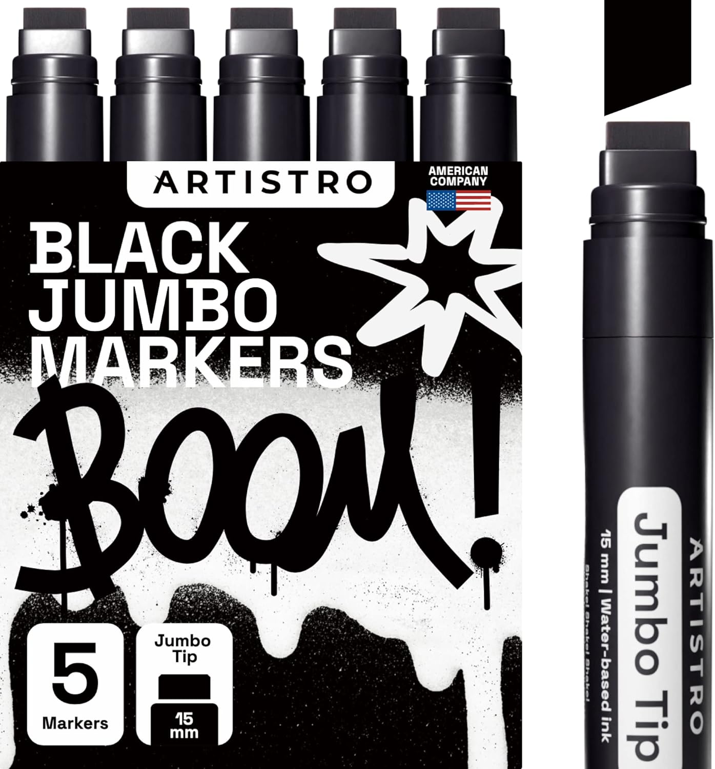 ARTISTRO 5 Black Acrylic Paint Pens, Acrylic Paint Markers Jumbo Tip, Fabric Markers for Textile, Canvas, Rock, Glass, Wood, Paper, DYI, Paint Markers for Kids and Adults-0