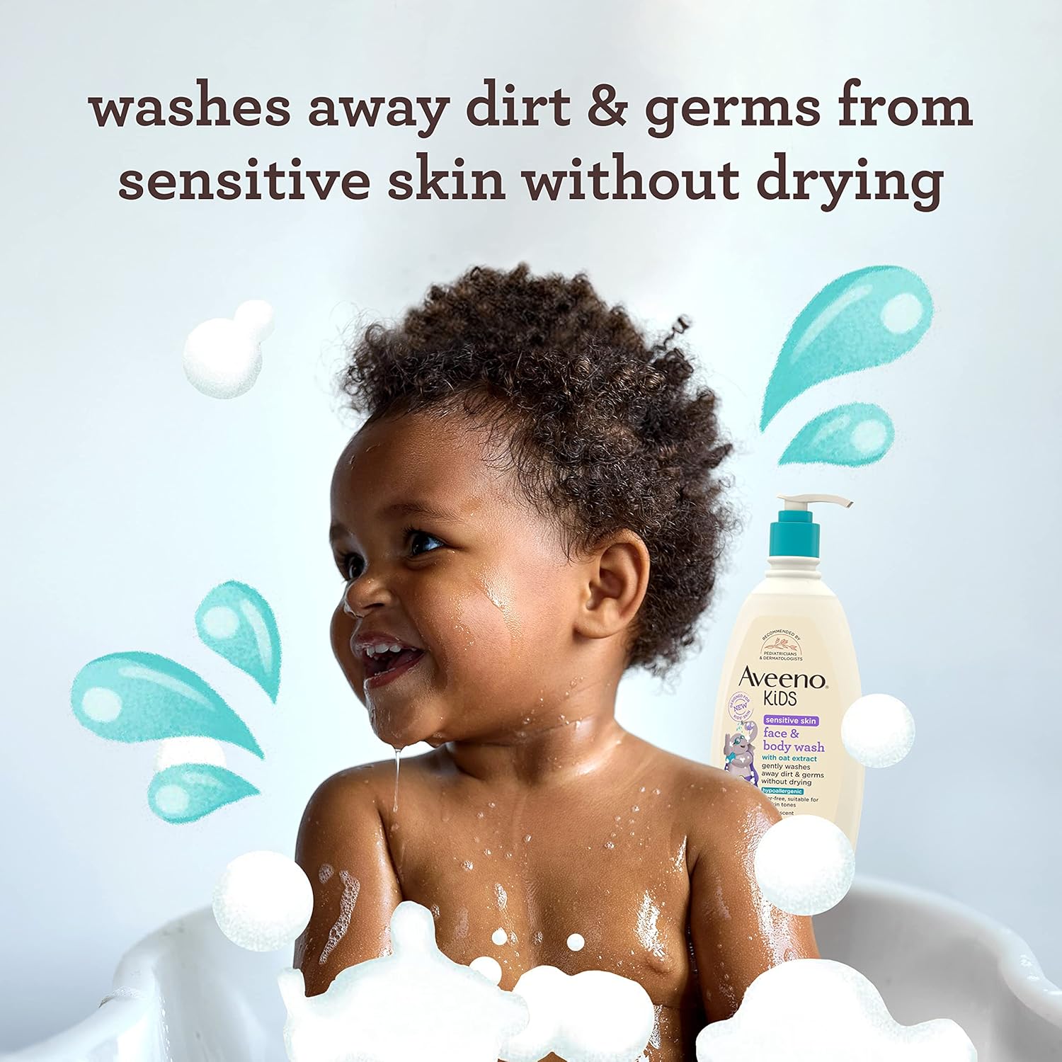 Aveeno Kids Sensitive Skin Face & Body Wash with Oat Extract, Gently Washes Away Dirt & Germs Without Drying, Tear-Free & Suitable for All Skin Tones, Hypoallergenic, 18 fl. Oz-1