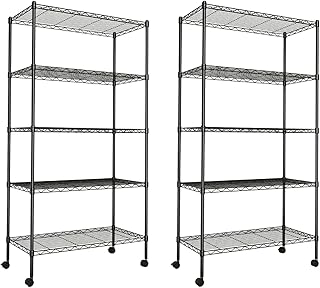 Simple Deluxe Heavy Duty 5-Shelf Storage Shelving Unit, 1250lbs Loading Capacity, 29.92" D x 13.98" W x 62.99" H, Black, 2 Pack