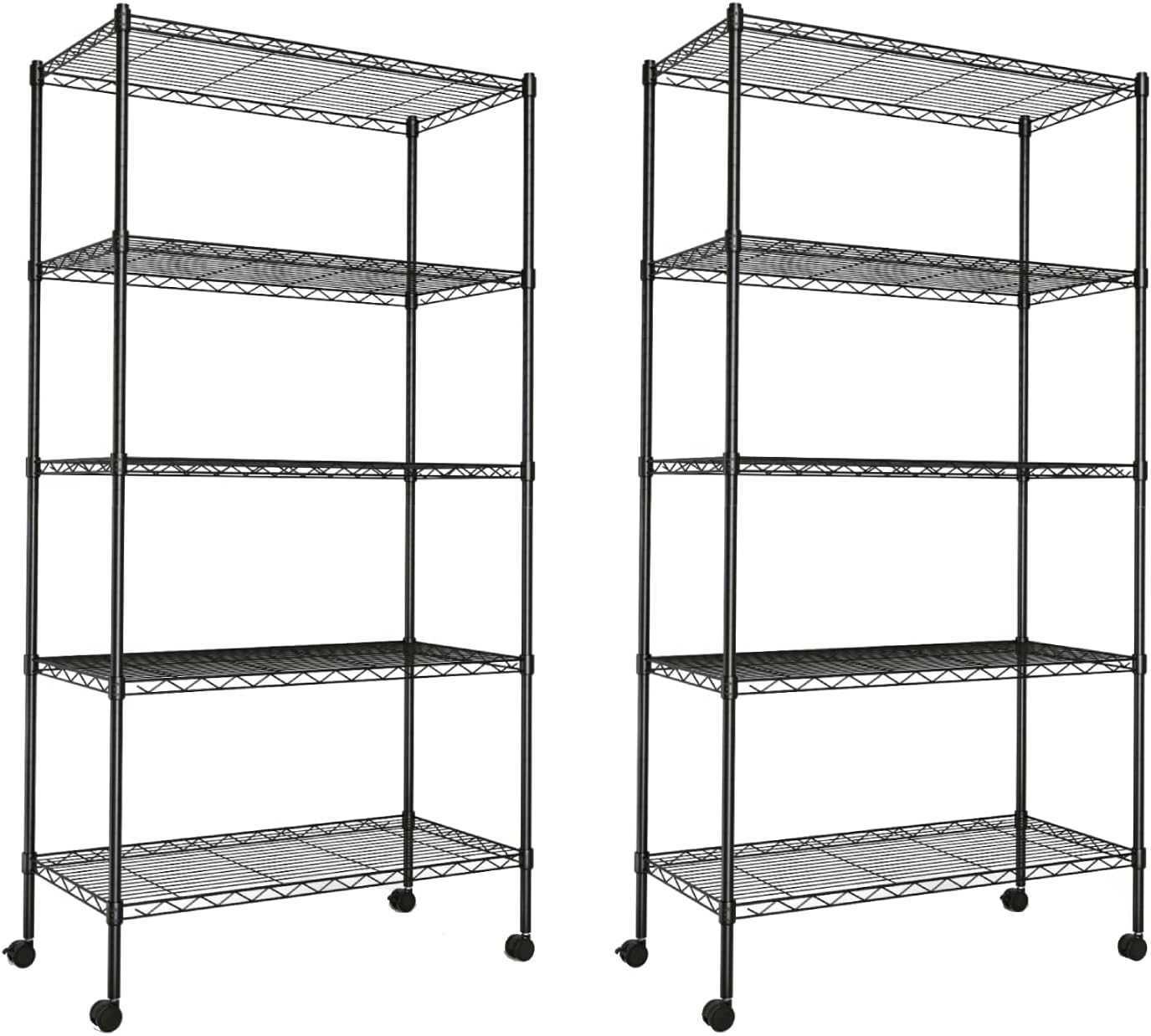 Simple Deluxe Heavy Duty 5-Shelf Storage Shelving Unit, 1250lbs Loading Capacity, 29.92" D x 13.98" W x 62.99" H, Black, 2 Pack-0