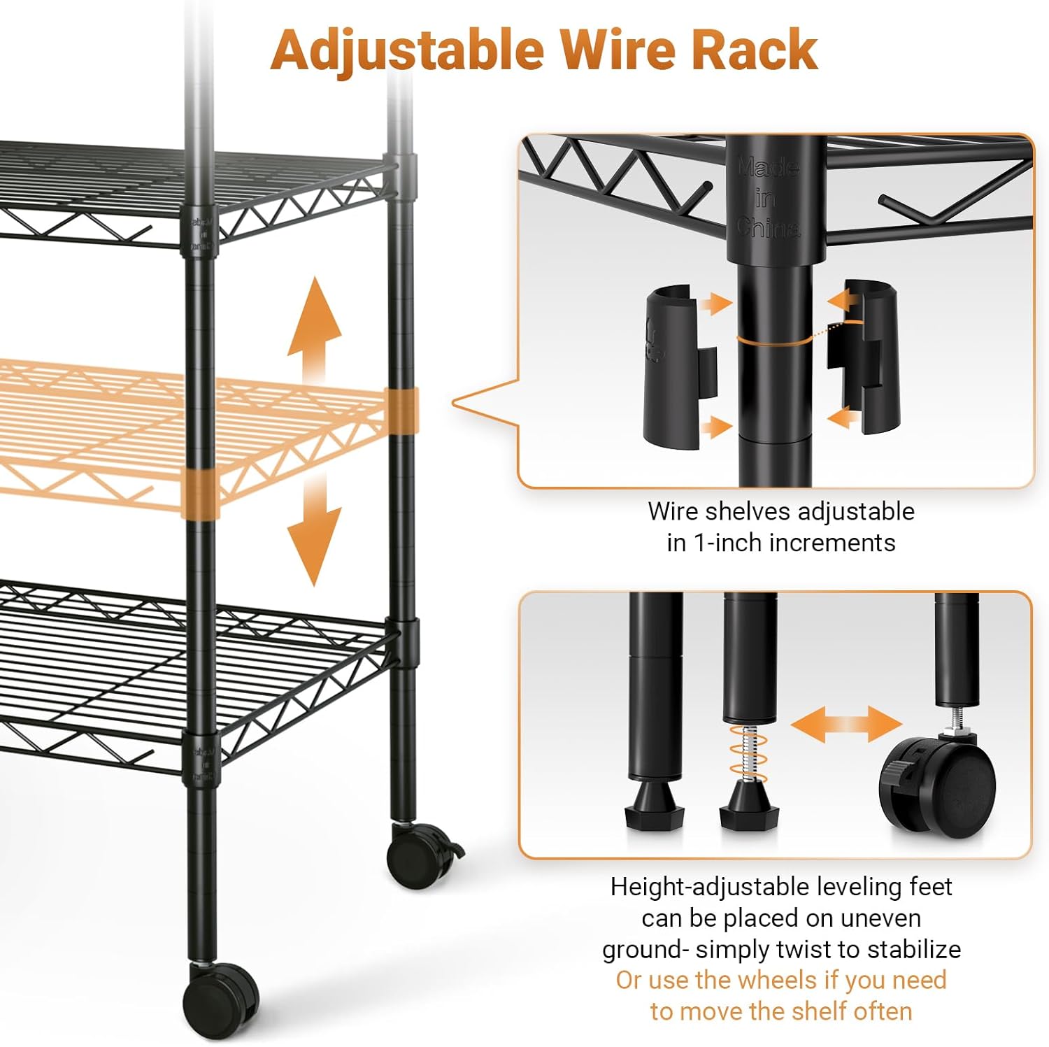 Simple Deluxe Heavy Duty 5-Shelf Storage Shelving Unit, 1250lbs Loading Capacity, 29.92" D x 13.98" W x 62.99" H, Black, 2 Pack-4