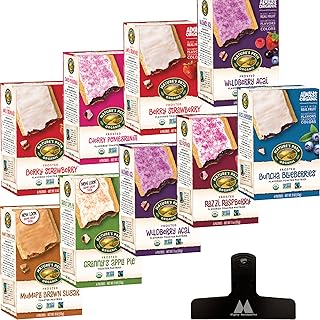 Nature's Path Frosted Toaster Pastries Variety Pack - 11 oz Boxes (Pack of 9) - Strawberry, Wildberry, Pumpkin, Raspberry, Blueberry, Apple, Chocolate and Pomegranate - With Magnetic Mighty Merchandise Bag Clip