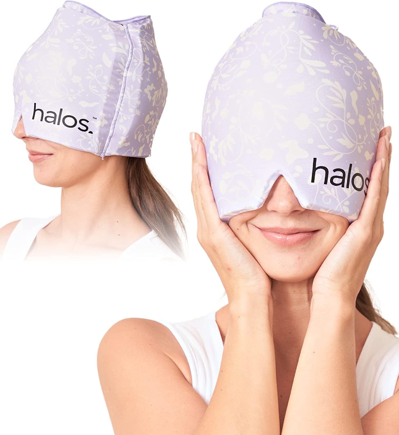 MyHalos Migraine Relief Cap, 30% Thicker, 2X More Cooling Gel, Stays Colder for Longer, Form Fitting Ice Hat, Ice Pack Head Wrap Relief, Tension Headache Relief Cap-0