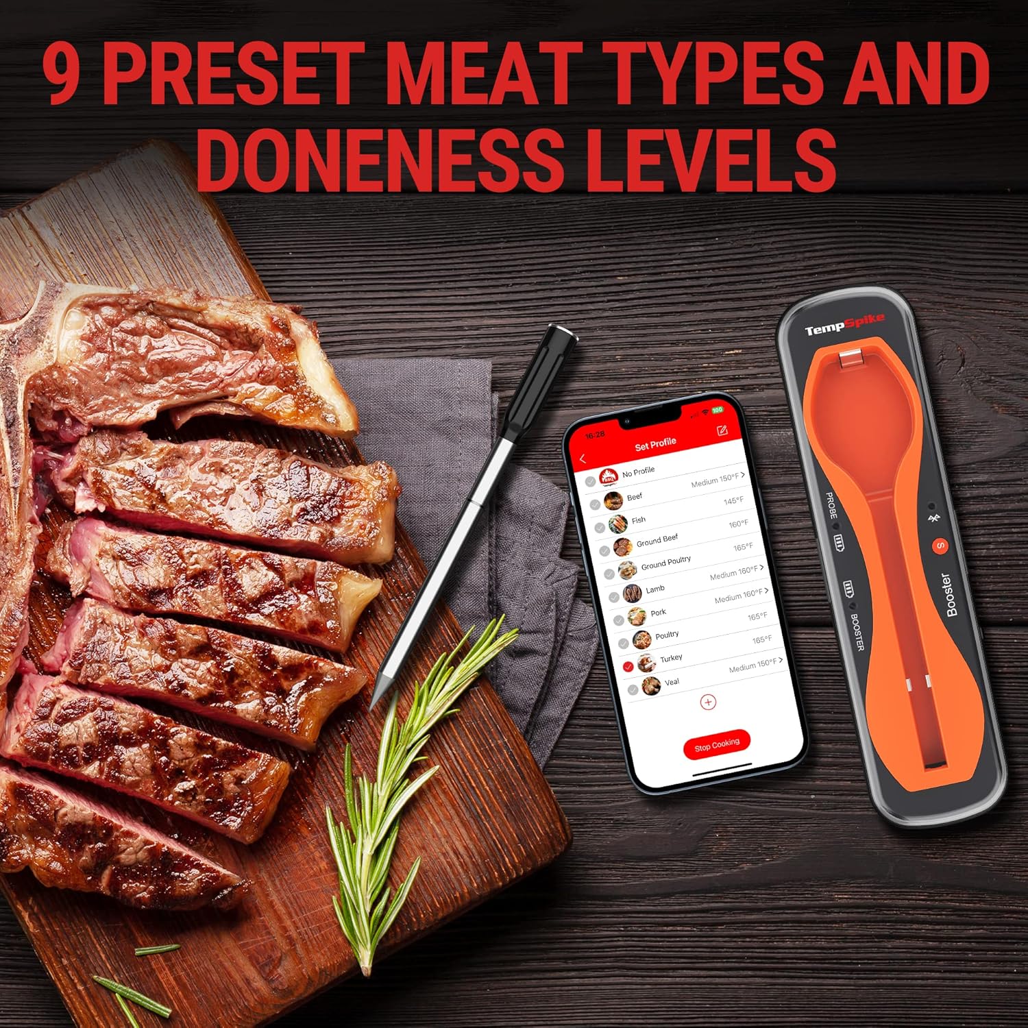 ThermoPro TempSpike 500FT Wireless Meat Thermometer, Bluetooth Meat Thermometer Wireless for Turkey Beef Lamb, Meat Thermometer Digital Wireless for Rotisserie Sous Vide BBQ Oven Smoker Thermometer-5