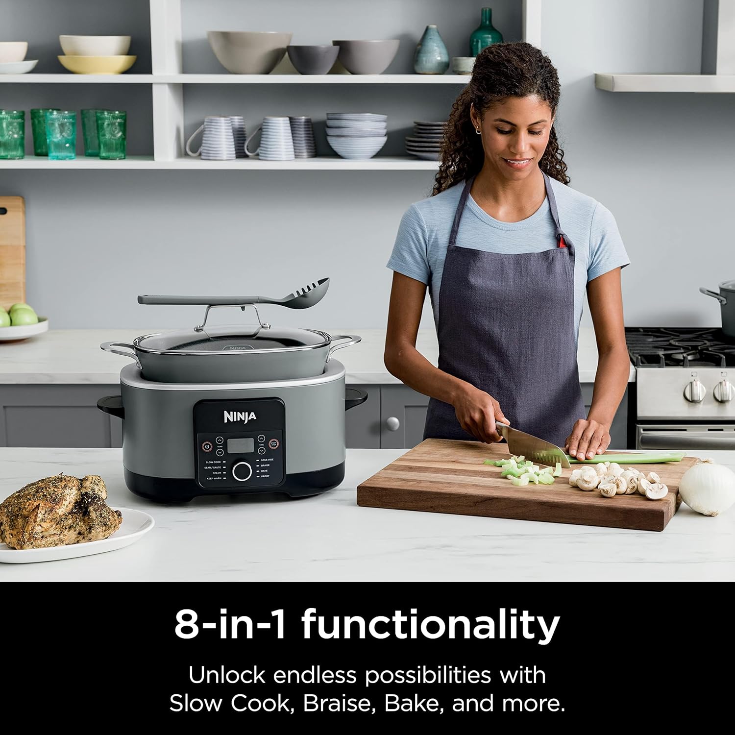 Ninja MC1001 Foodi PossibleCooker PRO 8.5 Quart Multi-Cooker, with 8-in-1 Slow Cooker, Dutch Oven, Steamer, Glass Lid Integrated Spoon, Nonstick, Oven Safe Pot to 500°F, Sea Salt Gray-2