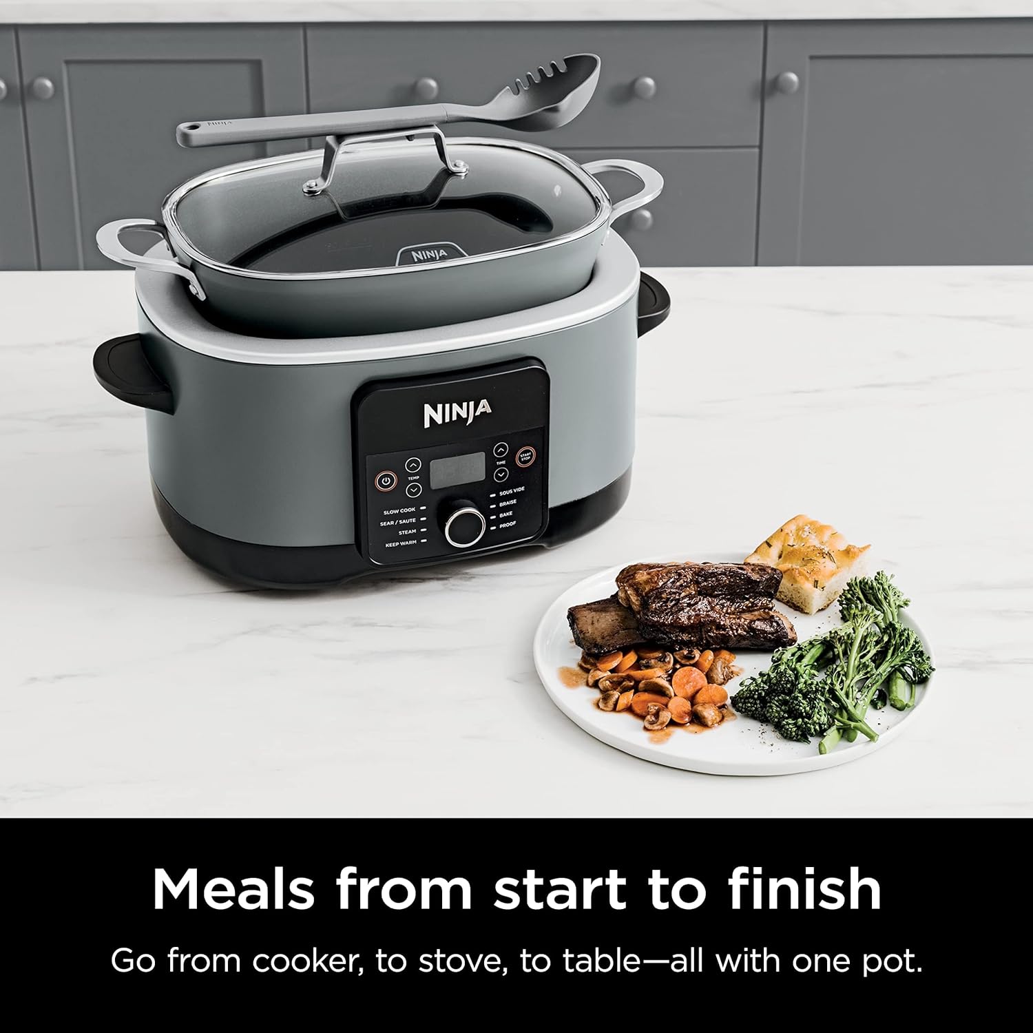 Ninja MC1001 Foodi PossibleCooker PRO 8.5 Quart Multi-Cooker, with 8-in-1 Slow Cooker, Dutch Oven, Steamer, Glass Lid Integrated Spoon, Nonstick, Oven Safe Pot to 500°F, Sea Salt Gray-3