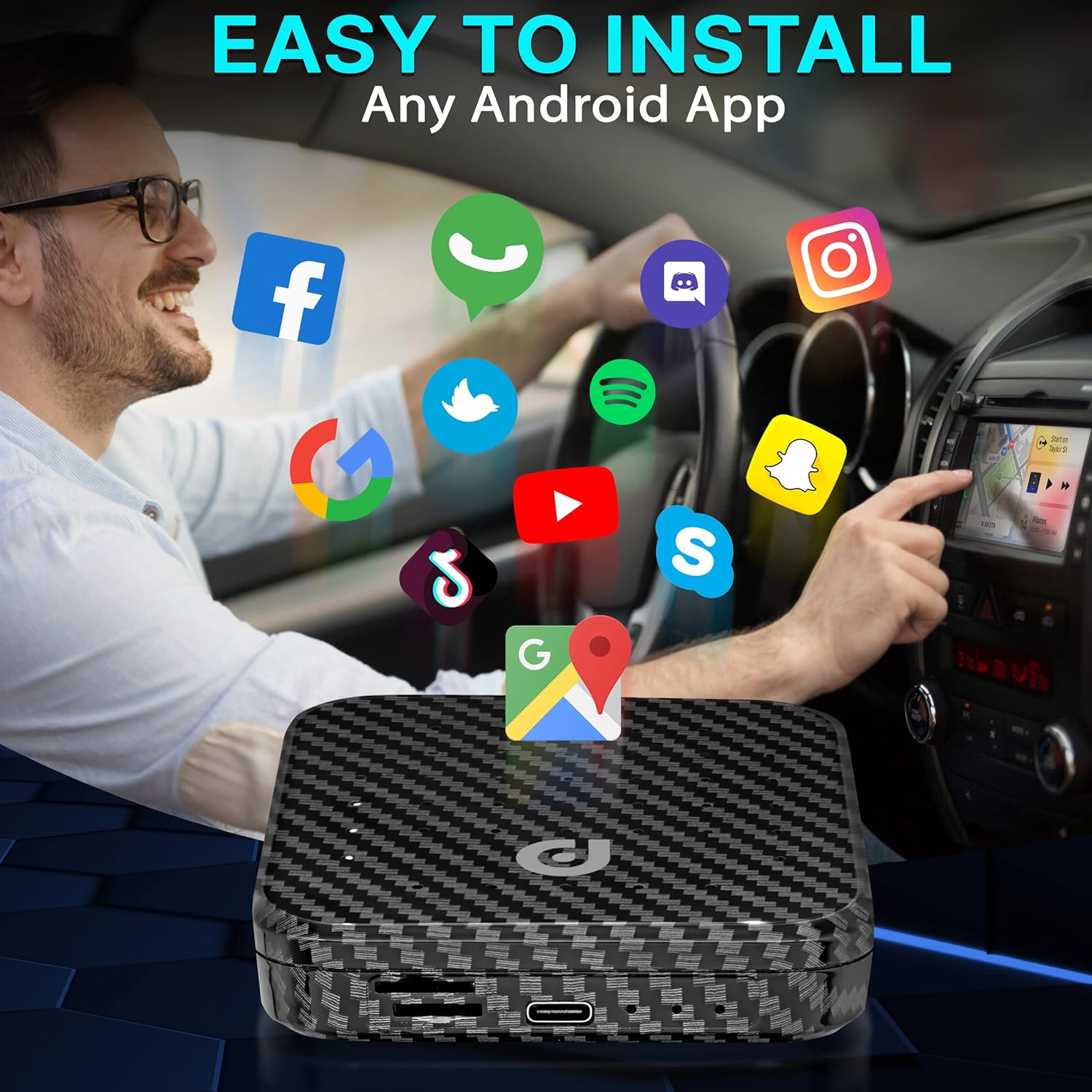 PyleUsa Wireless CarPlay Android Auto Multimedia Video Box,4GB RAM 64GB ROM,2.4GHz,5GHz Dual Band WiFi BT,Octa Core 64Bit,4K Full HD,H.265,USB3.0 Android Box,Screen Mirroring, Install Android Apps-5