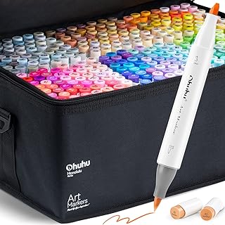 Ohuhu Alcohol Markers Brush Tip - 320-color Double Tipped Art Sketch Marker Set for Artists Adults Coloring Illustration -Brush & Chisel Dual Tips - Honolulu Series of Ohuhu Markers - Refillable Ink