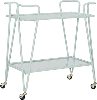 Linon Gina Mint Mid Century Bar Cart with Mirrored Shelves