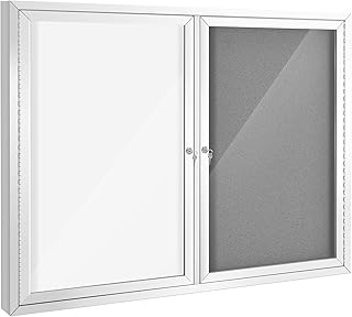 Swansea Outdoor Lockable Dry Erase Board Bulletin Combo Gray Felt Board Displays Boards Wall Mounted Notice Cabinet with tamperproof Door,48x34 inches