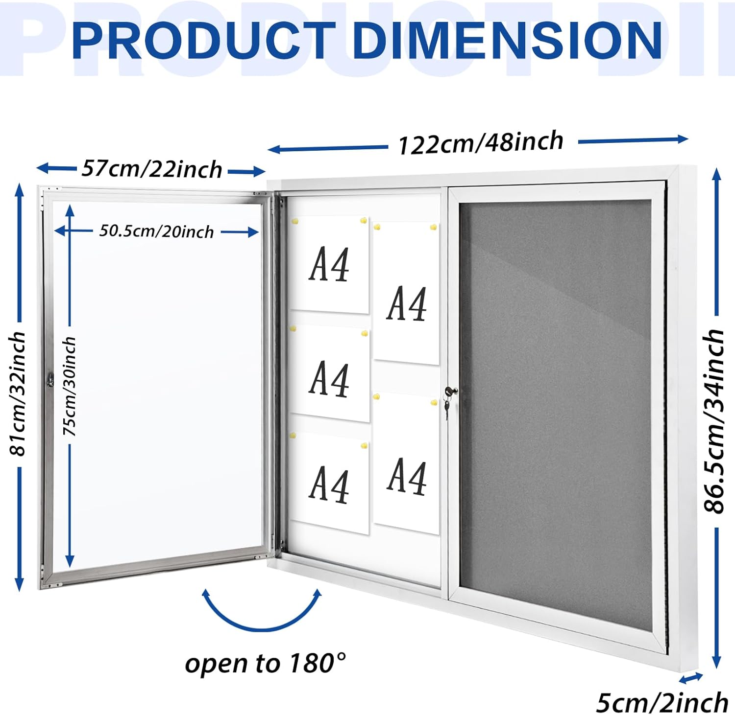 Swansea Outdoor Lockable Dry Erase Board Bulletin Combo Gray Felt Board Displays Boards Wall Mounted Notice Cabinet with tamperproof Door,48x34 inches-1