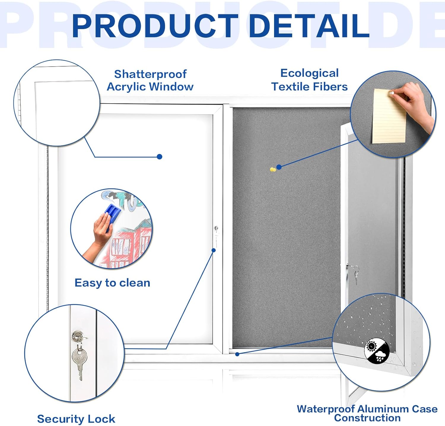 Swansea Outdoor Lockable Dry Erase Board Bulletin Combo Gray Felt Board Displays Boards Wall Mounted Notice Cabinet with tamperproof Door,48x34 inches-2