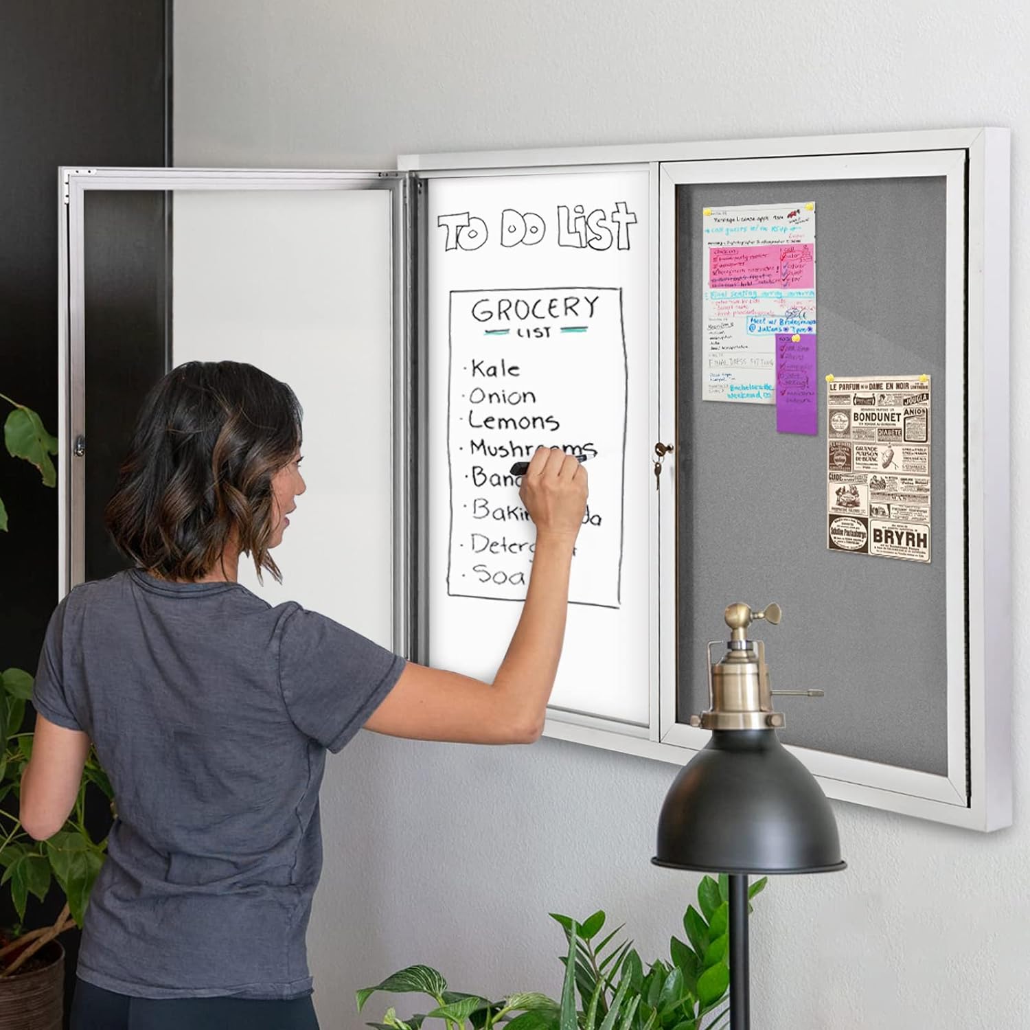 Swansea Outdoor Lockable Dry Erase Board Bulletin Combo Gray Felt Board Displays Boards Wall Mounted Notice Cabinet with tamperproof Door,48x34 inches-5