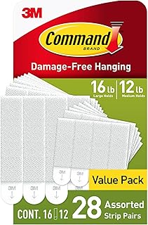 Command Medium and Large Picture Hanging Strips, Damage Free Hanging Picture Hangers, No Tools Wall Hanging Strips for Living Spaces, 12 Medium Pairs and 16 Large Pairs (56 Strips)