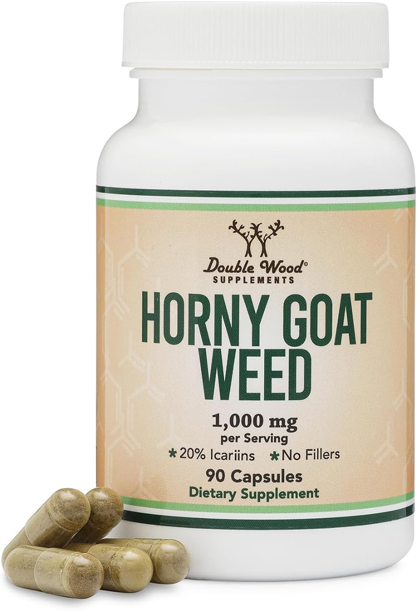 Horny Goat Weed for Men and Women - No Fillers (Max Strength Epimedium Std. to 20% Icariins) 1,000mg per Serving, 90 Capsules (Male Enhancing Supplement) by Double Wood-0