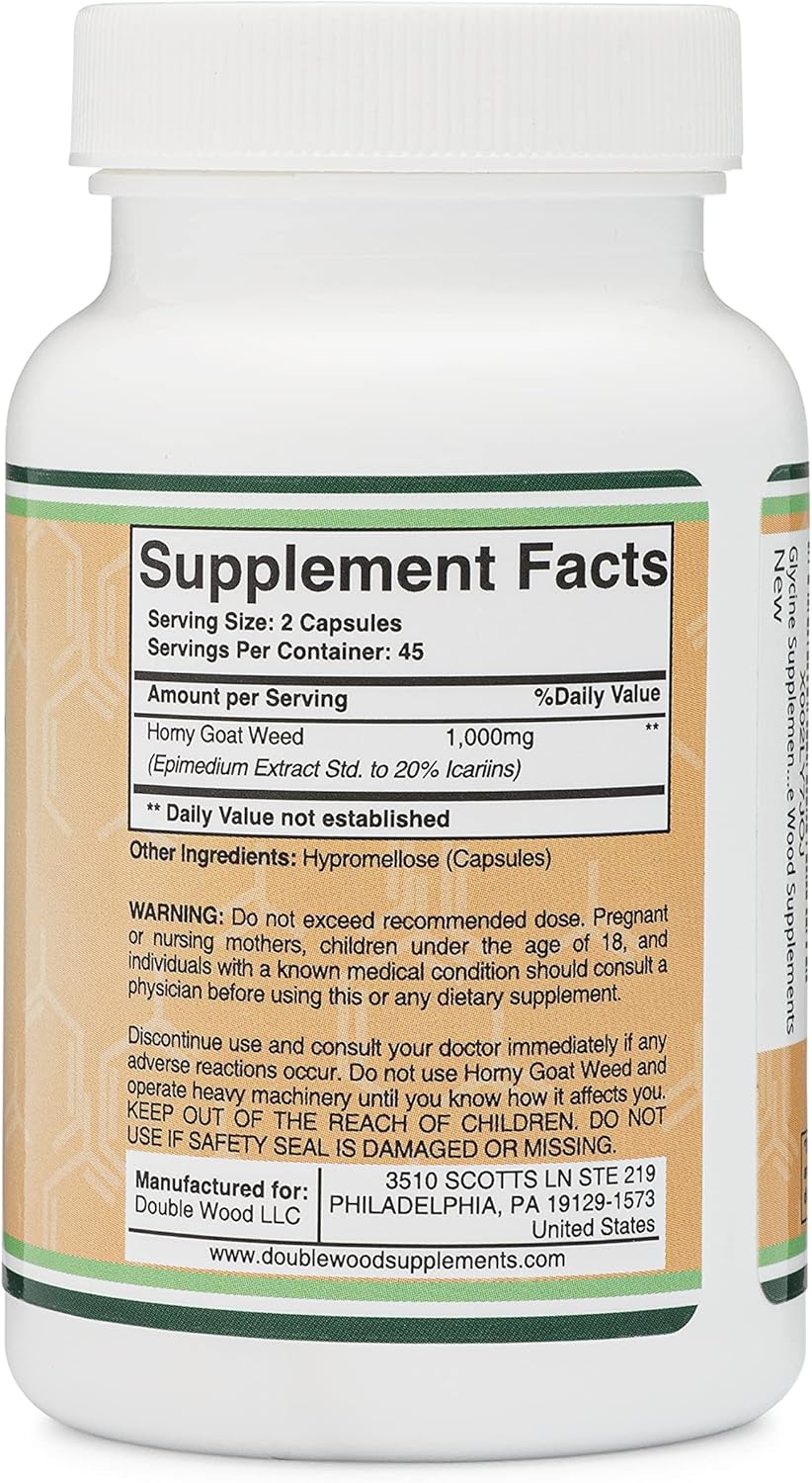 Horny Goat Weed for Men and Women - No Fillers (Max Strength Epimedium Std. to 20% Icariins) 1,000mg per Serving, 90 Capsules (Male Enhancing Supplement) by Double Wood-2