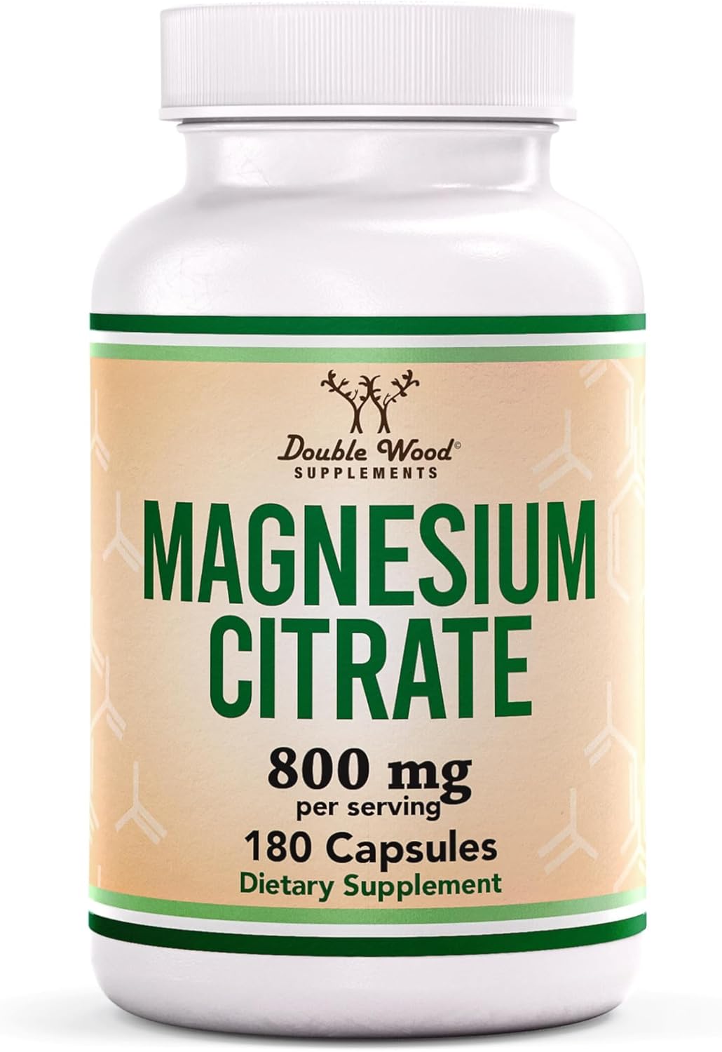 Magnesium Citrate 800mg, 180 Capsules, Digestion & Constipation Support, Vegan Safe, Non-GMO, Double Wood Supplements-0