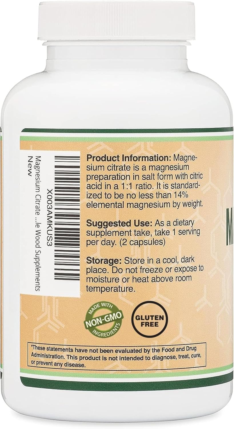 Magnesium Citrate 800mg, 180 Capsules, Digestion & Constipation Support, Vegan Safe, Non-GMO, Double Wood Supplements-4