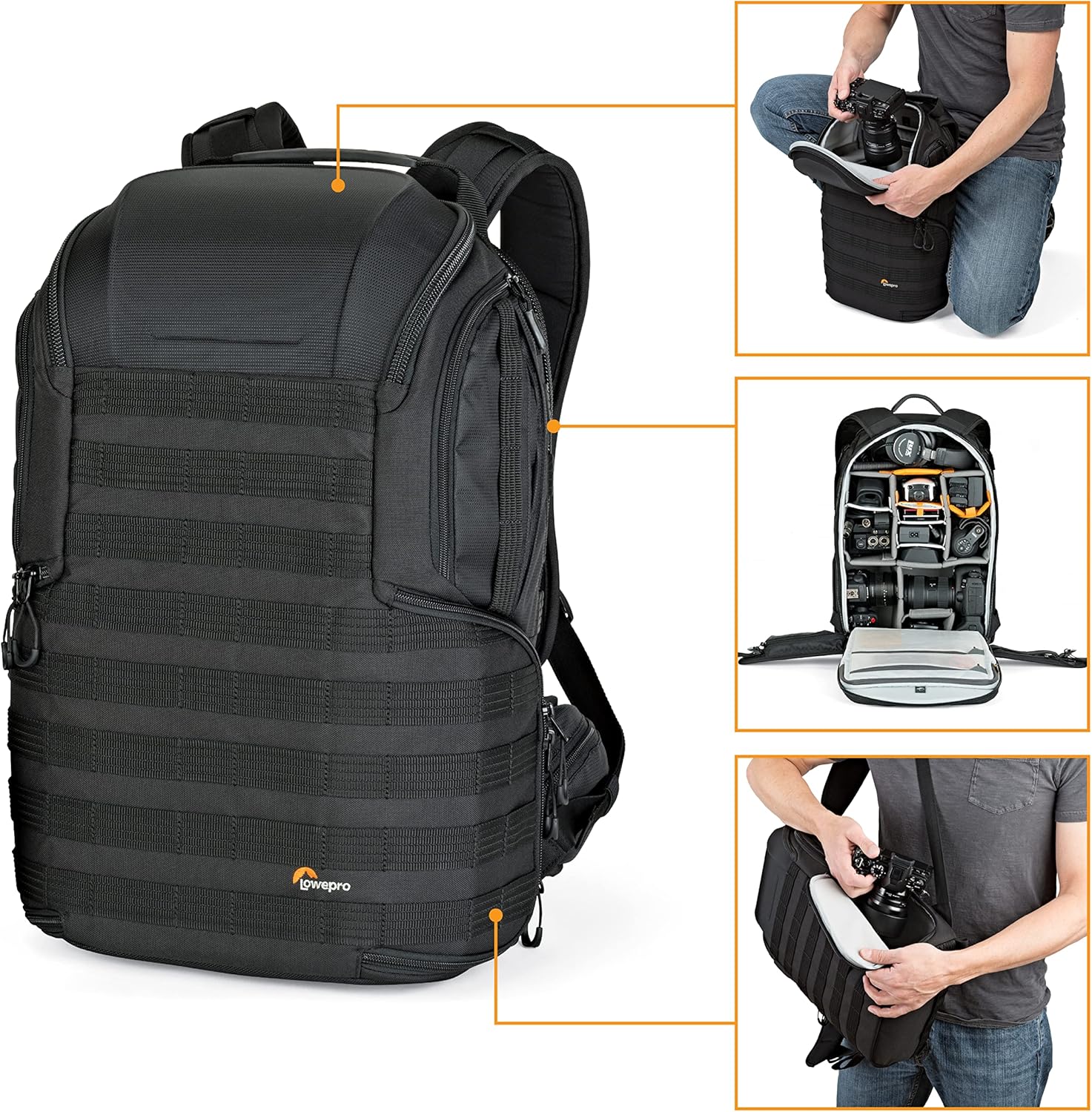 Lowepro ProTactic 450 AW II Black Pro Modular Backpack with Recycled Material, Camera Bag for Professional Use, for Laptop Up to 15", Backpack for Professional Cameras and Drones, LP37177-GRL, Black-2