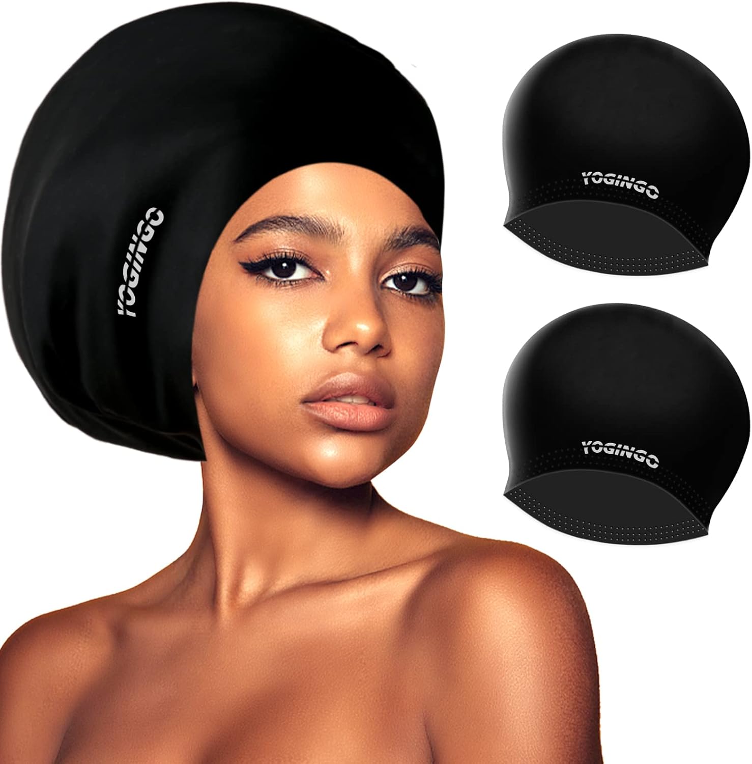 2 Pack Extra Large Swim Cap for Women and Men Adult Youth,Waterproof Silicone Swim Cap for Very Long Hair, Thick Curly Hair & Dreadlocks Braids Weaves Afro Hair-0