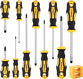 HORUSDY 11-Pieces Magnetic Screw driver, Magnetic 5 Phillips and 5 Flat Head Tips for Fastening and Loosening Seized