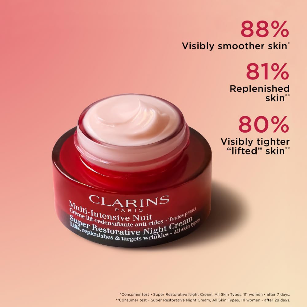 Clarins Super Restorative Night Cream | Anti-Aging Moisturizer For Mature Skin Weakened By Hormonal Changes | Illuminates & Densifies Skin | Lifts & Tones | Targets Spots & Wrinkles | 1.7 Ounces-1