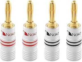 Nakamichi Excel Series 24k Gold Plated Banana Plug 12 AWG - 18 AWG Gauge Size 4mm for Speakers Amplifier Hi-Fi AV Receiver Stereo Home Theatre Radio Audio Wire Cable Screw Connector 4 Pcs (2-Pairs)