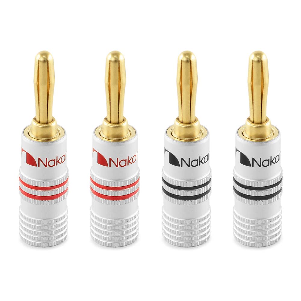 Nakamichi Excel Series 24k Gold Plated Banana Plug 12 AWG - 18 AWG Gauge Size 4mm for Speakers Amplifier Hi-Fi AV Receiver Stereo Home Theatre Radio Audio Wire Cable Screw Connector 4 Pcs (2-Pairs)-0