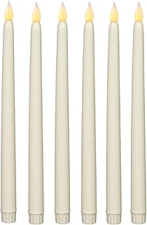 LED Candles Battery Operated Led Taper Candles, Flameless Table Candles Smooth Wax Finish, Battery Operated Long Candles for Christmas, Party, Home, Wedding, Church Decoration, Pack of 6, Beige