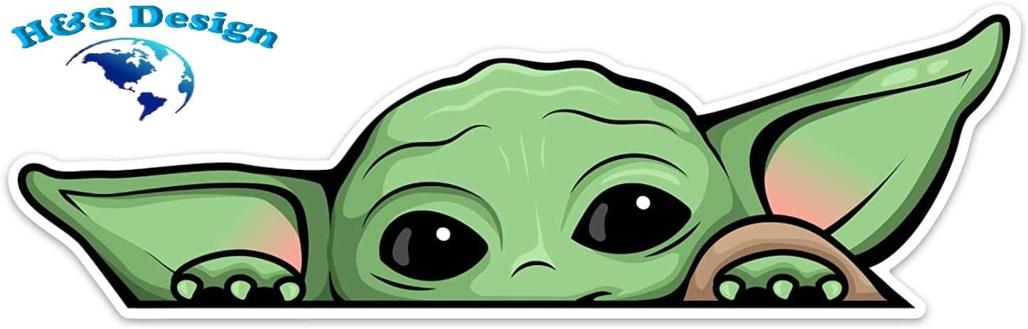 H&S (Pack of 3) Peeking Baby Yoda Vinyl Decal Sticker for Cars | Trucks | Vans | SUV | Walls | Windows | Laptops | Cups | Bottles | Size: 5" x 2"-1