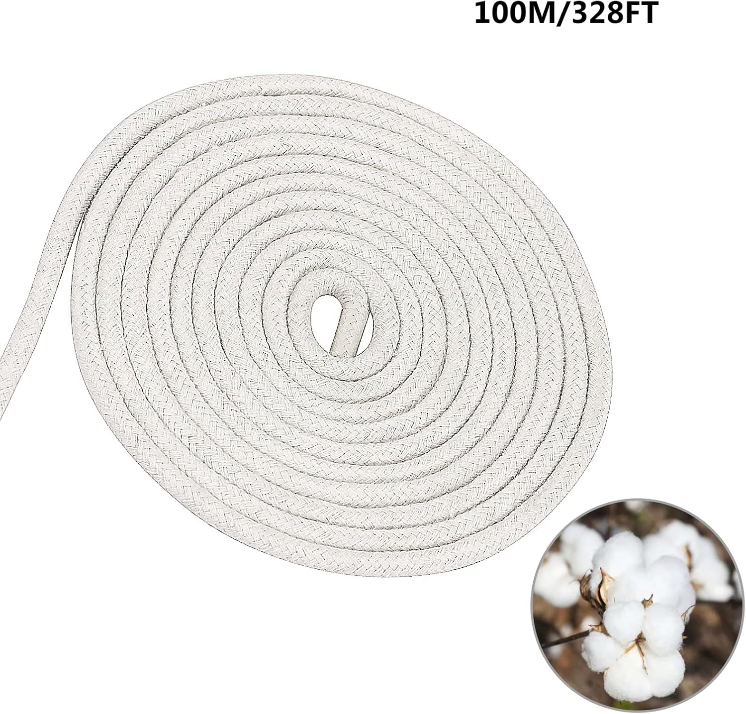 KEILEOHO 1/4 Inch Natural Cotton Rope, 328 FT Length White Clothesline Cord Craft Knitting Thread String Wall Hanging Rope for Garden Plant DIY Decoration Clothes Hanger with 4 Snap Hooks-3